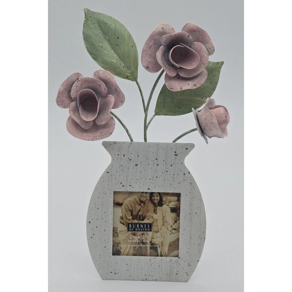 Burnes of Boston Metal Roses Picture Frame 8x3.5 Pink‎ Floral Tabletop Decor